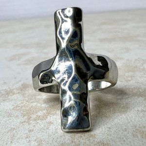 Vintage Style Silver Tone Cross Statement Ring Size 6.25 Modernist